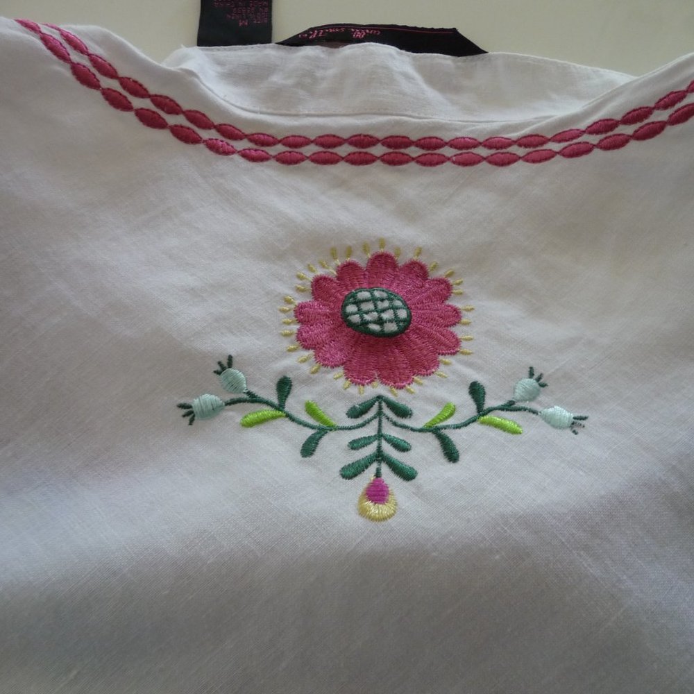 WILLI SMITH  TRENDY BOHEMIAN HIPPIE PEASANT LINEN BLOUSE WITH EMBROIDERY SIZE M - Picture 6 of 7